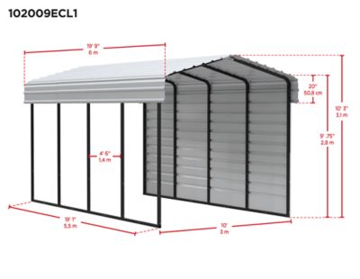Image showing  10 x 20 x 9 ft. Eggshell Carport with 1 Sided Enclosure