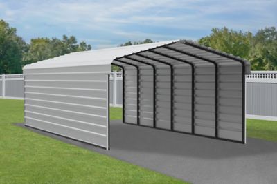 Image showing  12 x 29 x 7 ft. Eggshell Carport with 2 Sided Enclosure