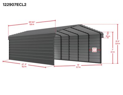 Image showing  12 x 29 x 7 ft. Eggshell Carport with 2 Sided Enclosure