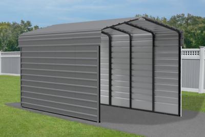 Image showing  10 x 20 x 9 ft. Charcoal Carport with 2 Sided Enclosure