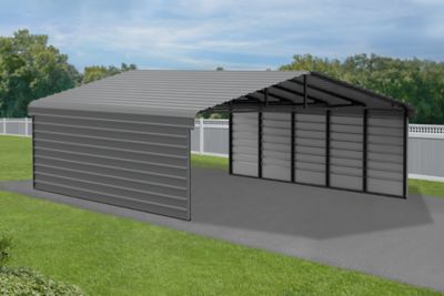 Image showing  20 x 24 x 7 ft. Charcoal Carport with 2 Sided Enclosure