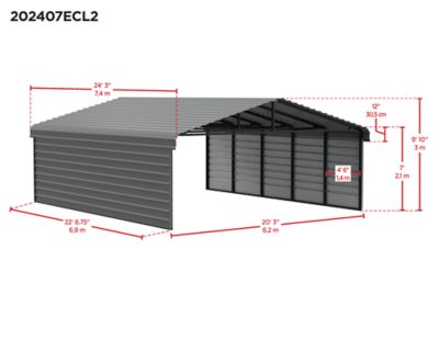 Image showing  20 x 24 x 7 ft. Charcoal Carport with 2 Sided Enclosure