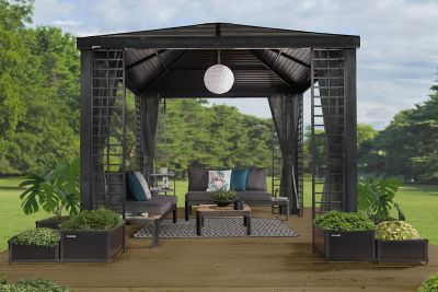 Image showing  Havana 13 x 11 x 10 ft. Black Aluminum Frame Gazebo With Planters