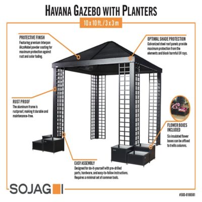 Image showing  Havana 13 x 11 x 10 ft. Black Aluminum Frame Gazebo With Planters