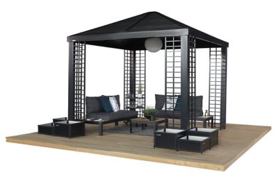 Image showing 8 th Sojag Havana 13 x 11 x 10 ft. Black Aluminum Frame Gazebo With Planters