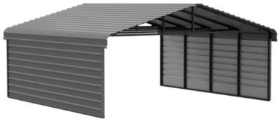 Arrow 20 x 20 x 9 ft. Charcoal Carport with 2 Sided Enclosure