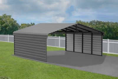 Image showing  20 x 20 x 9 ft. Charcoal Carport with 2 Sided Enclosure
