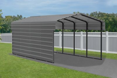 Image showing  10 x 20 x 7 ft. Charcoal Carport with 1 Sided Enclosure