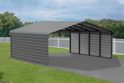 Image showing  20 x 20 x 7 ft. Charcoal Carport with 2 Sided Enclosure