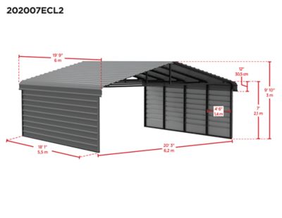 Image showing  20 x 20 x 7 ft. Charcoal Carport with 2 Sided Enclosure