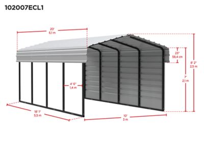 Image showing  10 x 20 x 7 ft. Eggshell Carport with 1 Sided Enclosure