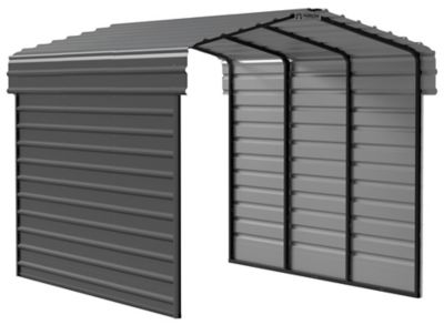 Arrow 10 x 15 x 9 ft. Charcoal Carport with 2 Sided Enclosure