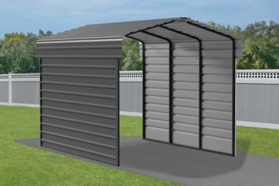 Image showing  10 x 15 x 9 ft. Charcoal Carport with 2 Sided Enclosure