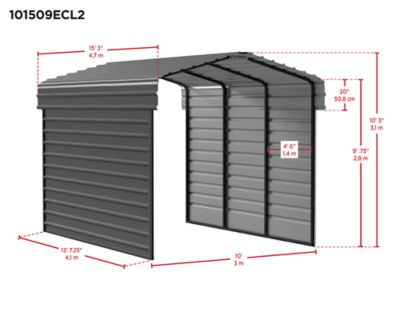 Image showing  10 x 15 x 9 ft. Charcoal Carport with 2 Sided Enclosure