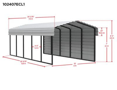 Image showing  10 x 24 x 7 ft. Charcoal Carport with 1 Sided Enclosure