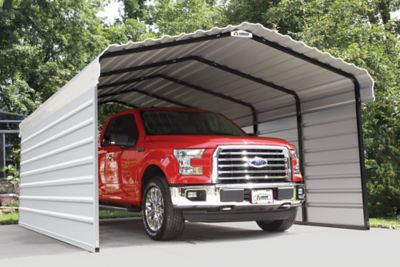 Image showing  12 x 20 x 7 ft. Eggshell Carport with 2 Sided Enclosure