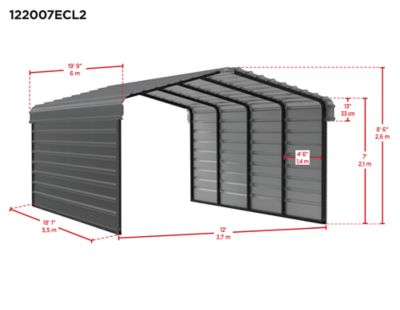 Image showing  12 x 20 x 7 ft. Eggshell Carport with 2 Sided Enclosure