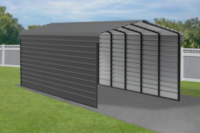 Image showing  12 x 29 x 9 ft. Charcoal Carport with 2 Sided Enclosure