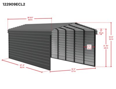 Image showing  12 x 29 x 9 ft. Charcoal Carport with 2 Sided Enclosure