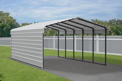 Image showing  12 x 24 x 7 ft. Eggshell Carport with 1 Sided Enclosure
