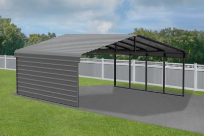 Image showing  20 x 20 x 9 ft. Charcoal Carport with 1 Sided Enclosure
