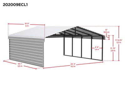 Image showing  20 x 20 x 9 ft. Charcoal Carport with 1 Sided Enclosure