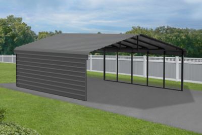 Image showing 1 th Arrow 20 x 24 x 7 ft. Charcoal Carport with 1 Sided Enclosure