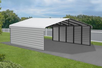 Image showing  20 x 24 x 7 ft. Eggshell Carport with 2 Sided Enclosure