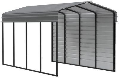 Arrow 10 x 20 x 9 ft. Charcoal Carport with 1 Sided Enclosure