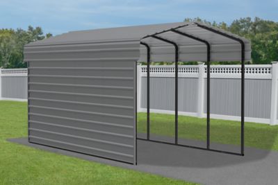 Image showing  10 x 20 x 9 ft. Charcoal Carport with 1 Sided Enclosure