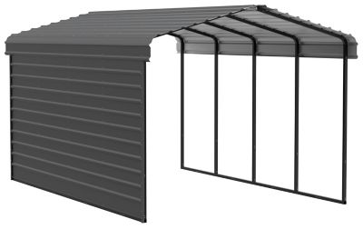 Arrow 12 x 20 x 9 ft. Charcoal Carport with 1 Sided Enclosure