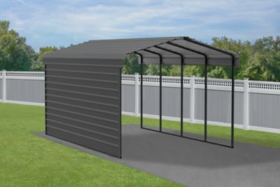 Image showing  12 x 20 x 9 ft. Charcoal Carport with 1 Sided Enclosure
