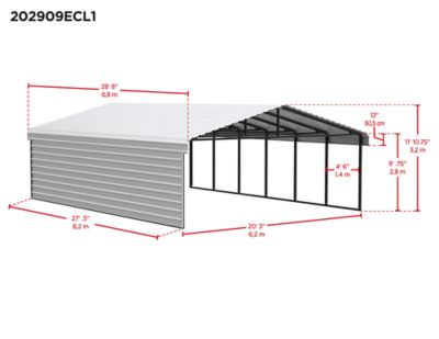 Image showing  20 x 29 x 9 ft. Eggshell Carport with 1 Sided Enclosure