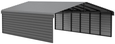 Arrow 20 x 29 x 9 ft. Charcoal Carport with 2 Sided Enclosure