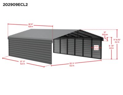 Image showing  20 x 29 x 9 ft. Charcoal Carport with 2 Sided Enclosure