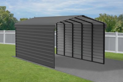Image showing  12 x 24 x 9 ft. Charcoal Carport with 2 Sided Enclosure