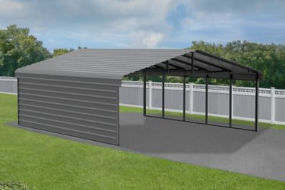 Image showing  20 x 24 x 9 ft. Charcoal Carport with 1 Sided Enclosure