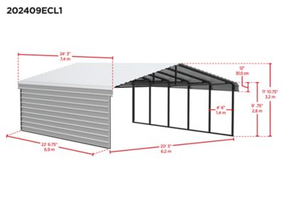 Image showing  20 x 24 x 9 ft. Charcoal Carport with 1 Sided Enclosure