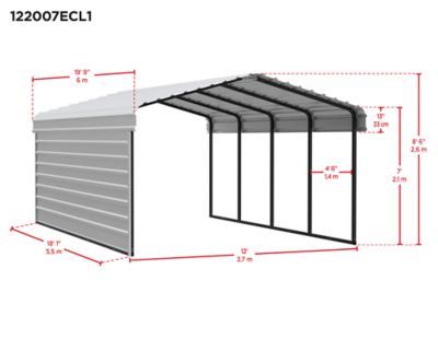 Image showing  12 x 20 x 7 ft. Eggshell Carport with 1 Sided Enclosure