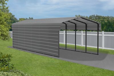 Image showing  10 x 29 x 7 ft. Charcoal Carport with 1 Sided Enclosure
