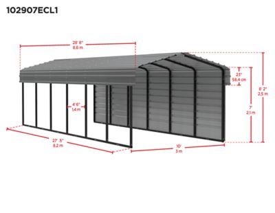 Image showing  10 x 29 x 7 ft. Charcoal Carport with 1 Sided Enclosure