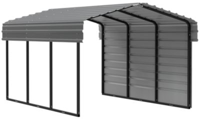 Arrow 10 x 15 x 7 ft. Charcoal Carport with 1 Sided Enclosure