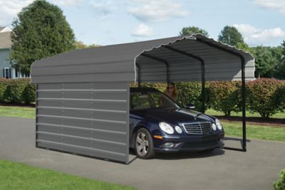Image showing  10 x 15 x 7 ft. Charcoal Carport with 1 Sided Enclosure