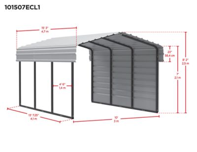 Image showing  10 x 15 x 7 ft. Charcoal Carport with 1 Sided Enclosure
