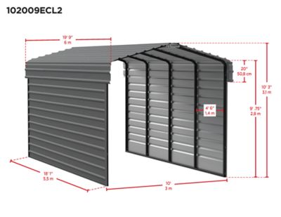Image showing  10 x 20 x 9 ft. Eggshell Carport with 2 Sided Enclosure
