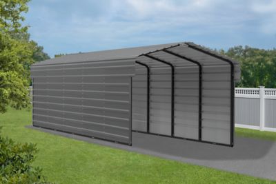 Image showing  10 x 24 x 7 ft. Charcoal Carport with 2 Sided Enclosure
