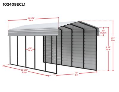 Image showing  10 x 24 x 9 ft. Eggshell Carport with 1 Sided Enclosure