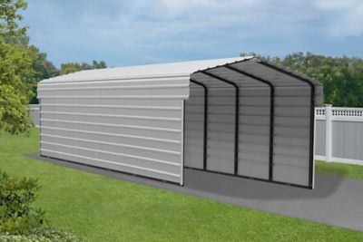Image showing  10 x 29 x 7 ft. Eggshell Carport with 2 Sided Enclosure
