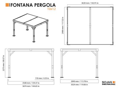 Image showing  Fontana Black Aluminum Frame 10 x 12 ft Pergola
