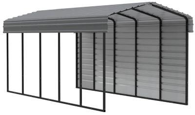 Arrow 10 x 24 x 9 ft. Charcoal Carport with 1 Sided Enclosure